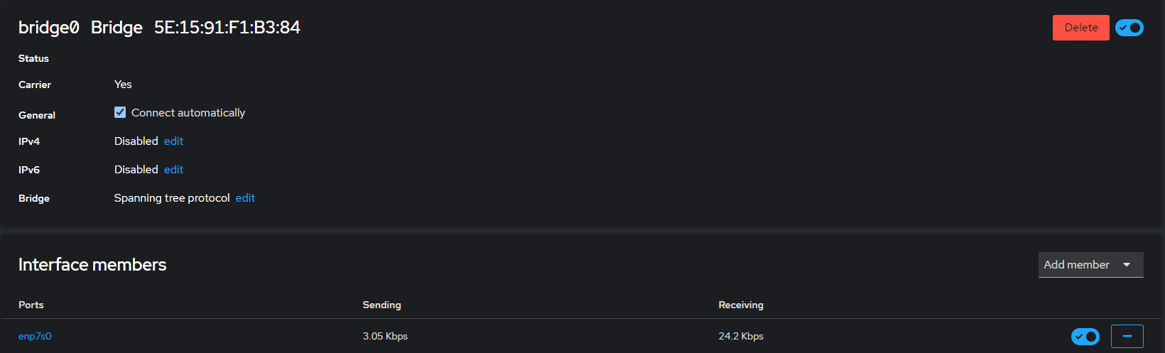 Résultat du bridge créé