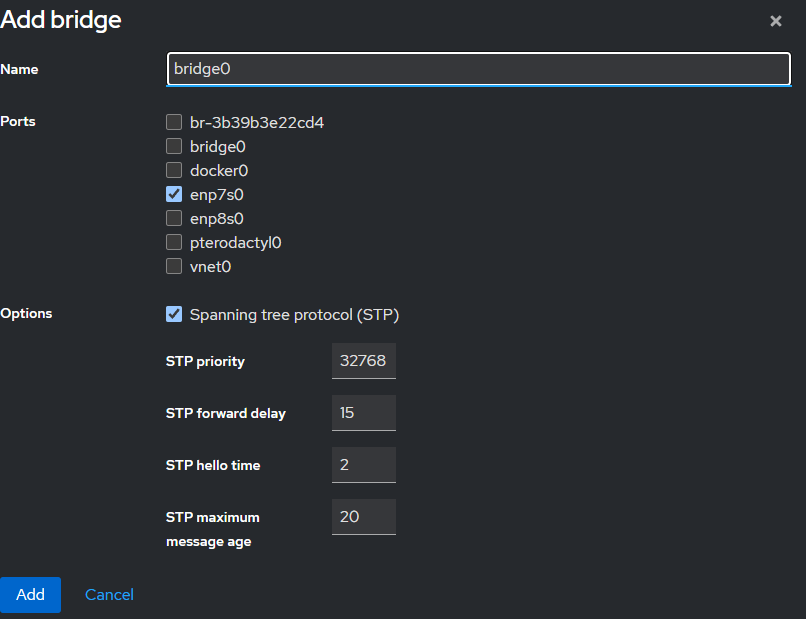 Paramètres du nouveau bridge