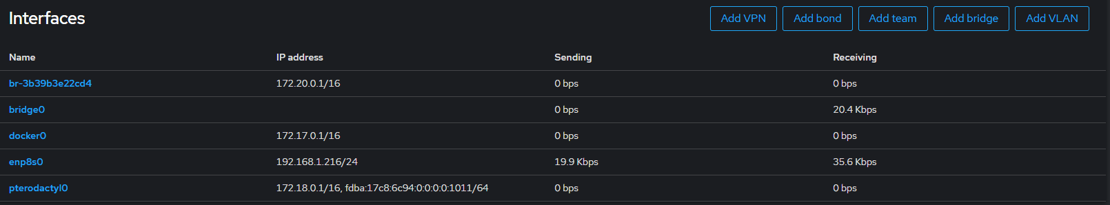 interfaces réseau du serveur