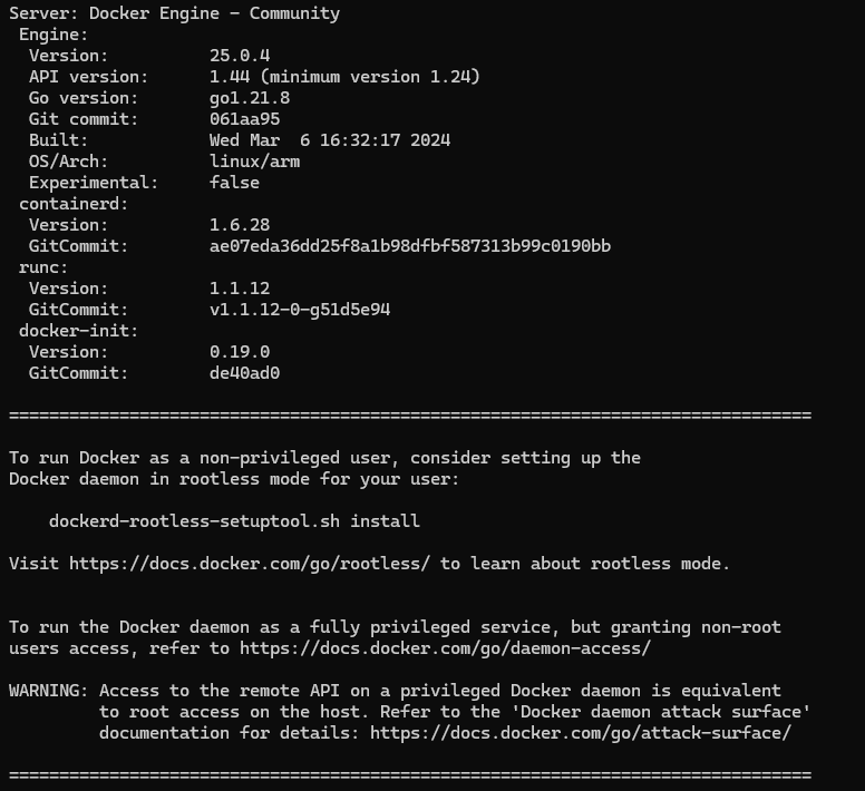 Fin de l'installation de docker par script